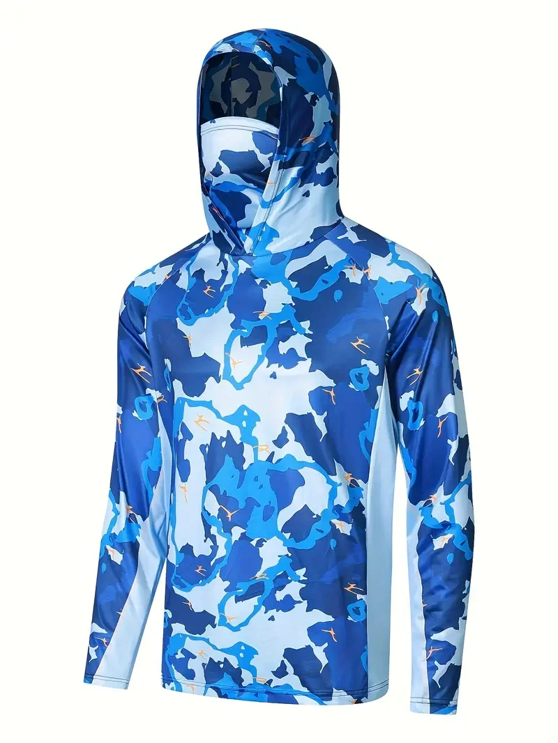 Fishing - Blue Ocean Camo Men Fishing Hooded